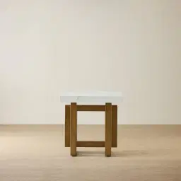 Grayson Brushed Bronze Side Table with Statuario White Sintered Stone Top