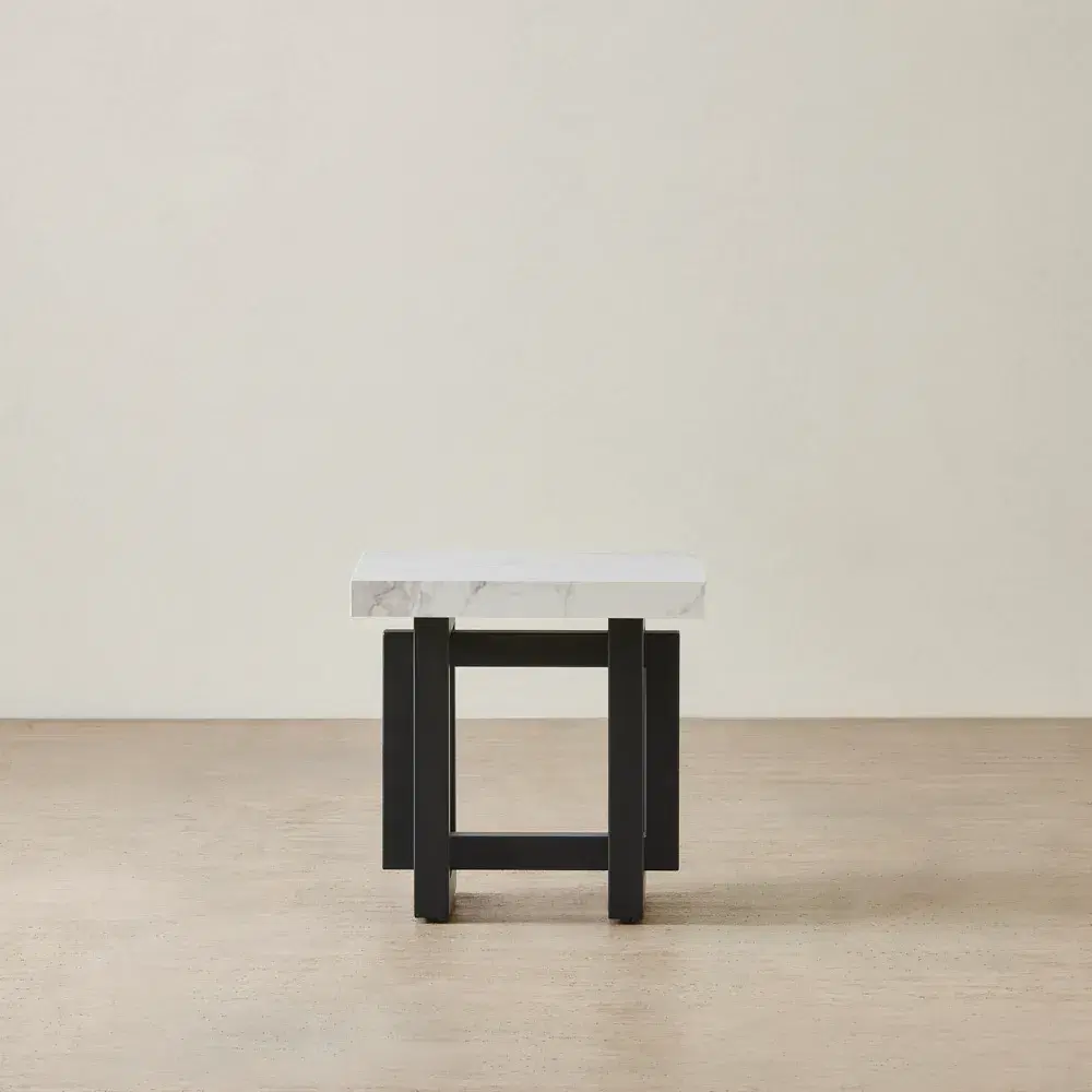 Grayson Statuario White Sintered Stone Side Table - Matte Black Legs