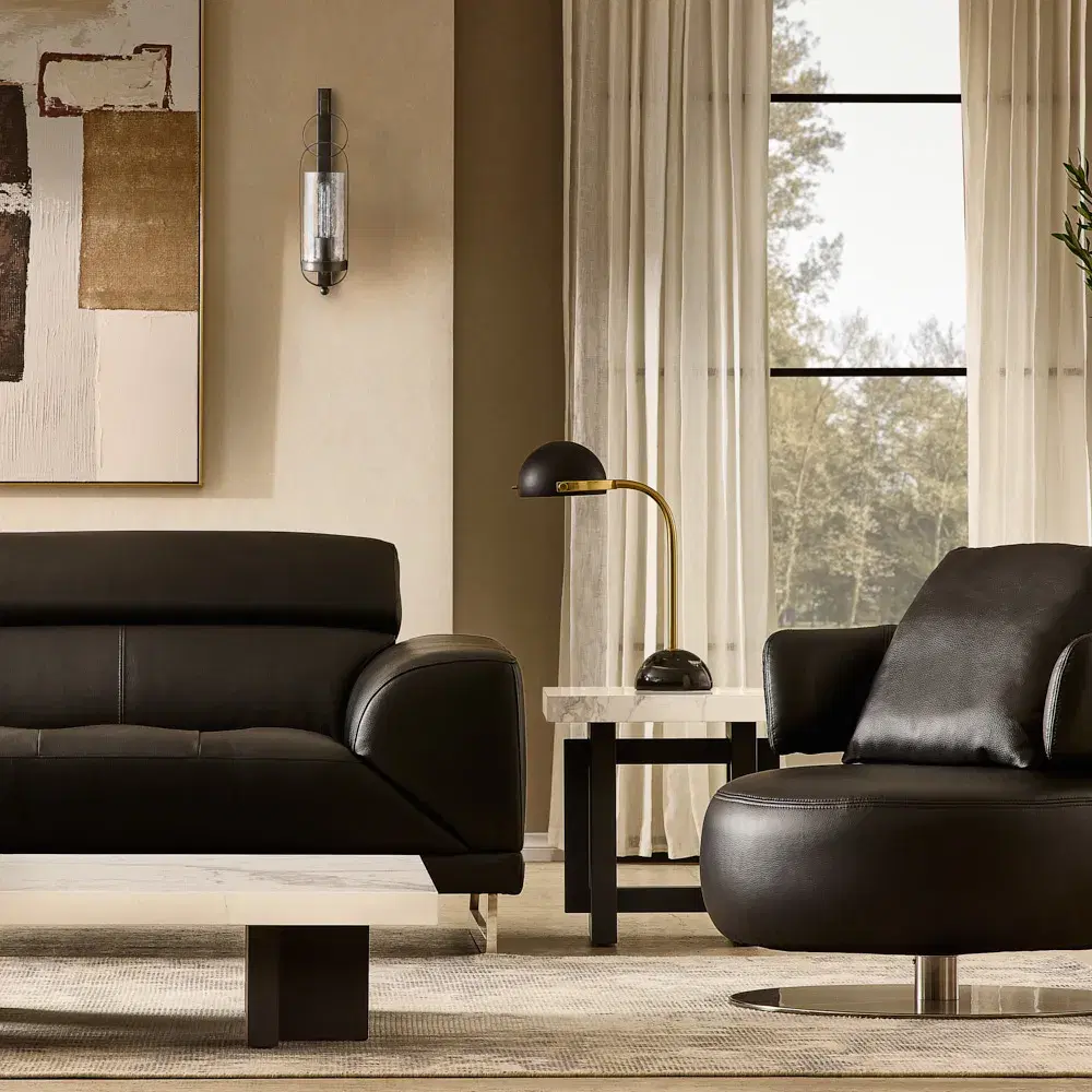 Grayson Statuario White Sintered Stone Side Table - Matte Black Legs