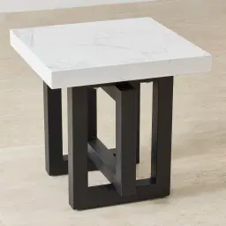 Grayson Matte Black Side Table with Statuario White Sintered Stone Top