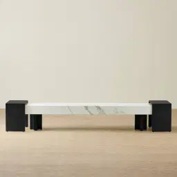 Grayson Matte Black Entertainment Unit with Statuario White Sintered Stone Top