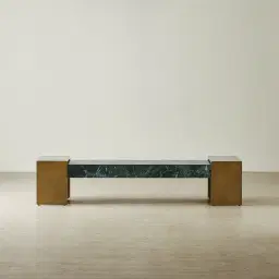 Grayson Brushed Bronze Entertainment Unit with Emerald Green Sintered Stone Top