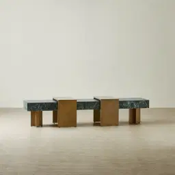 Grayson Brushed Bronze Entertainment Unit with Emerald Green Sintered Stone Top