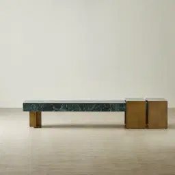 Grayson Brushed Bronze Entertainment Unit with Emerald Green Sintered Stone Top