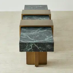 Grayson Brushed Bronze Entertainment Unit with Emerald Green Sintered Stone Top