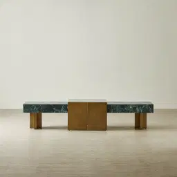 Grayson Brushed Bronze Entertainment Unit with Emerald Green Sintered Stone Top