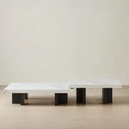 Grayson Matte Black 26cm Low Coffee Table with Statuario White Sintered Stone Top