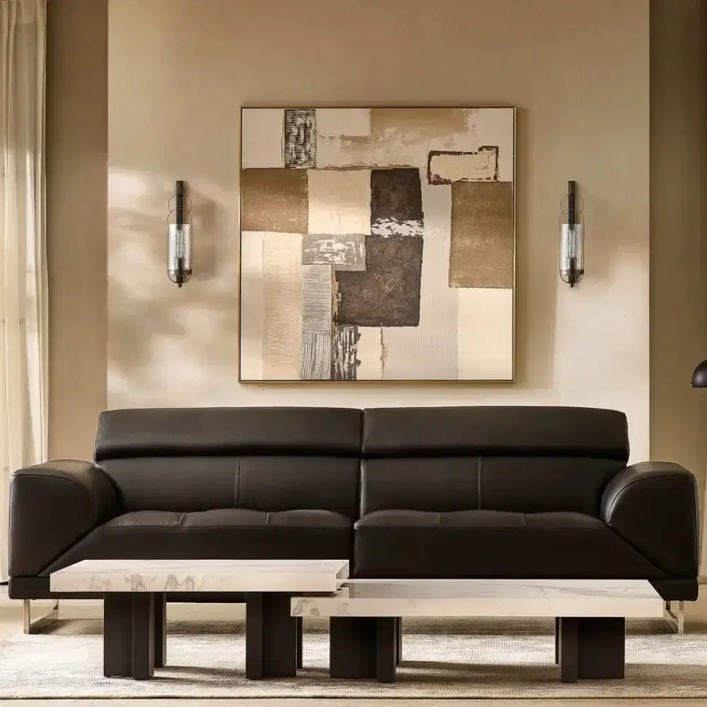 Grayson Statuario White Sintered Stone 26cm Low Coffee Table - Matte Black Legs