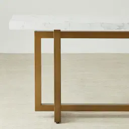 Grayson Brushed Bronze Console Table with Statuario White Sintered Stone Top