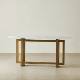 Grayson Brushed Bronze Console Table with Statuario White Sintered Stone Top