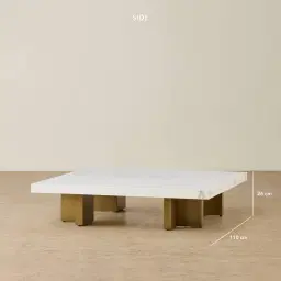 Grayson Brushed Bronze 26cm Low Coffee Table with Statuario White Sintered Stone Top