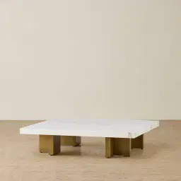 Grayson Brushed Bronze 26cm Low Coffee Table with Statuario White Sintered Stone Top