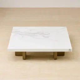 Grayson Brushed Bronze 26cm Low Coffee Table with Statuario White Sintered Stone Top