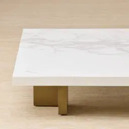 Grayson Brushed Bronze 26cm Low Coffee Table with Statuario White Sintered Stone Top