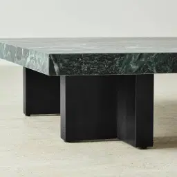 Grayson Matte Black 26cm Low Coffee Table with Emerald Green Sintered Stone Top