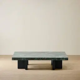 Grayson Matte Black 26cm Low Coffee Table with Emerald Green Sintered Stone Top
