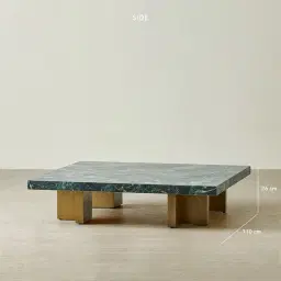 Grayson Brushed Bronze 26cm Low Coffee Table with Matte Emerald Green Sintered Stone Top