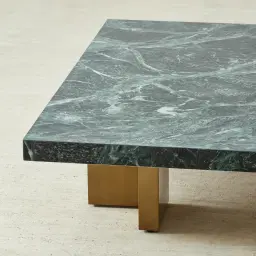 Grayson Brushed Bronze 26cm Low Coffee Table with Emerald Green Sintered Stone Top