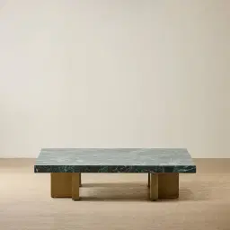 Grayson Brushed Bronze 26cm Low Coffee Table with Emerald Green Sintered Stone Top