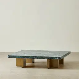 Grayson Brushed Bronze 26cm Low Coffee Table with Emerald Green Sintered Stone Top