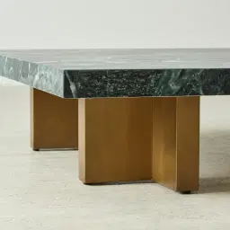 Grayson Brushed Bronze 26cm Low Coffee Table with Emerald Green Sintered Stone Top
