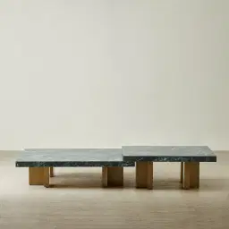 Grayson Brushed Bronze 26cm Low Coffee Table with Emerald Green Sintered Stone Top