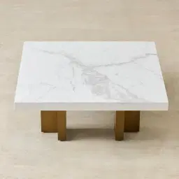 Grayson Brushed Bronze 33cm High Coffee Table with Statuario White Sintered Stone Top