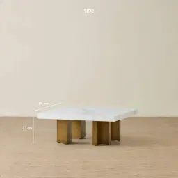 Grayson Brushed Bronze 33cm High Coffee Table with Statuario White Sintered Stone Top