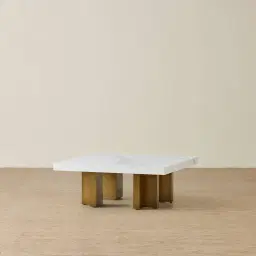 Grayson Brushed Bronze 33cm High Coffee Table with Statuario White Sintered Stone Top