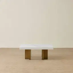 Grayson Brushed Bronze 33cm High Coffee Table with Statuario White Sintered Stone Top