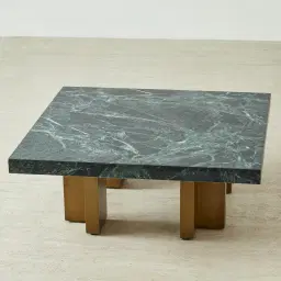 Grayson Brushed Bronze 33cm High Coffee Table with Emerald Green Sintered Stone Top