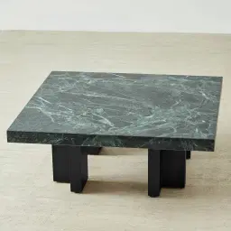 Grayson Matte Black 33cm High Coffee Table with Emerald Green Sintered Stone Top