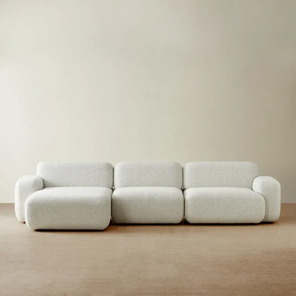 Capri Stone White 3 Pieces Modular Left Chaise Sofa