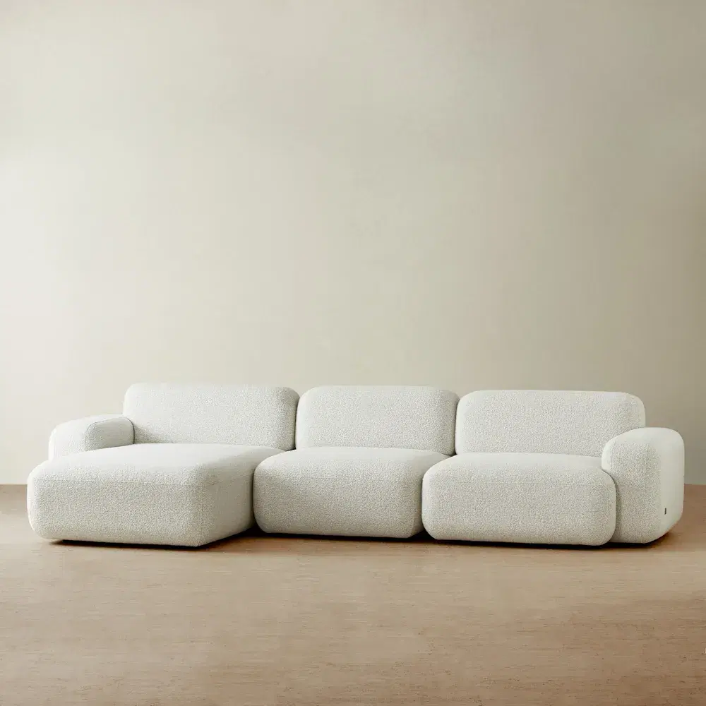 Capri Stone White 3 Pieces Modular Left Chaise Sofa