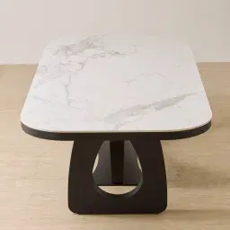 Aspen Statuario White Sintered Stone Curved Dining Table - Matte Black Legs 240x118cm