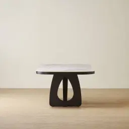 Aspen Statuario White Sintered Stone Curved Dining Table - Matte Black Legs 240x118cm