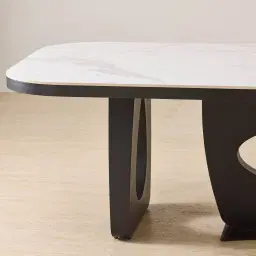 Aspen Statuario White Sintered Stone Curved Dining Table - Matte Black Legs 240x118cm