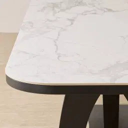 Aspen Statuario White Sintered Stone Curved Dining Table - Matte Black Legs 240x118cm