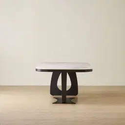 Aspen Statuario White Sintered Stone Curved Dining Table - Matte Black Legs 240x118cm