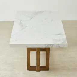 Grayson Brushed Bronze Dining Table with Statuario White Sintered Stone Top - 160x90cm