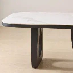 Aspen Statuario White Sintered Stone Curved Dining Table - Matte Black Legs 270x118cm