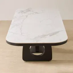 Aspen Statuario White Sintered Stone Curved Dining Table - Matte Black Legs 270x118cm