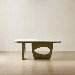 Aspen Statuario White Sintered Stone Curved Dining Table - Brushed Bronze Legs 200x118cm