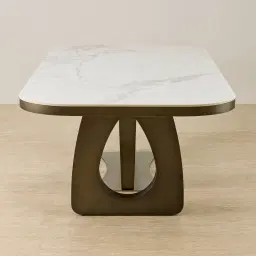 Aspen Statuario White Sintered Stone Curved Dining Table - Brushed Bronze Legs 200x118cm