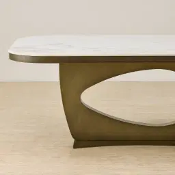 Aspen Statuario White Sintered Stone Curved Dining Table - Brushed Bronze Legs 200x118cm