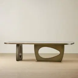 Aspen Statuario White Sintered Stone Curved Dining Table - Brushed Bronze Legs 270x118cm