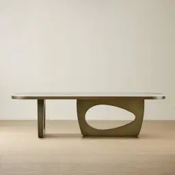 Aspen Statuario White Sintered Stone Curved Dining Table - Brushed Bronze Legs 270x118cm