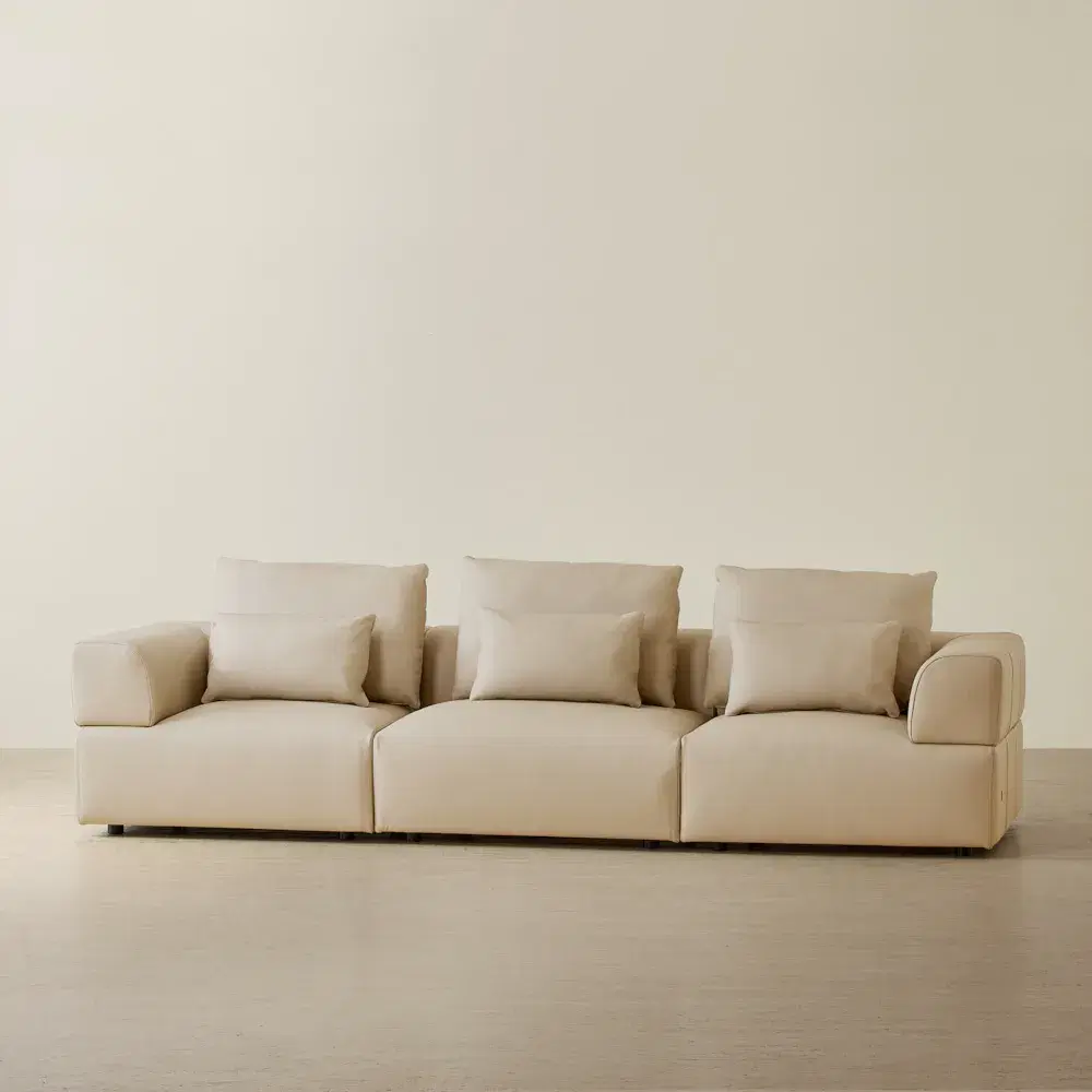 Riviera Almond Cream 3 Pieces Modular Leather Sofa