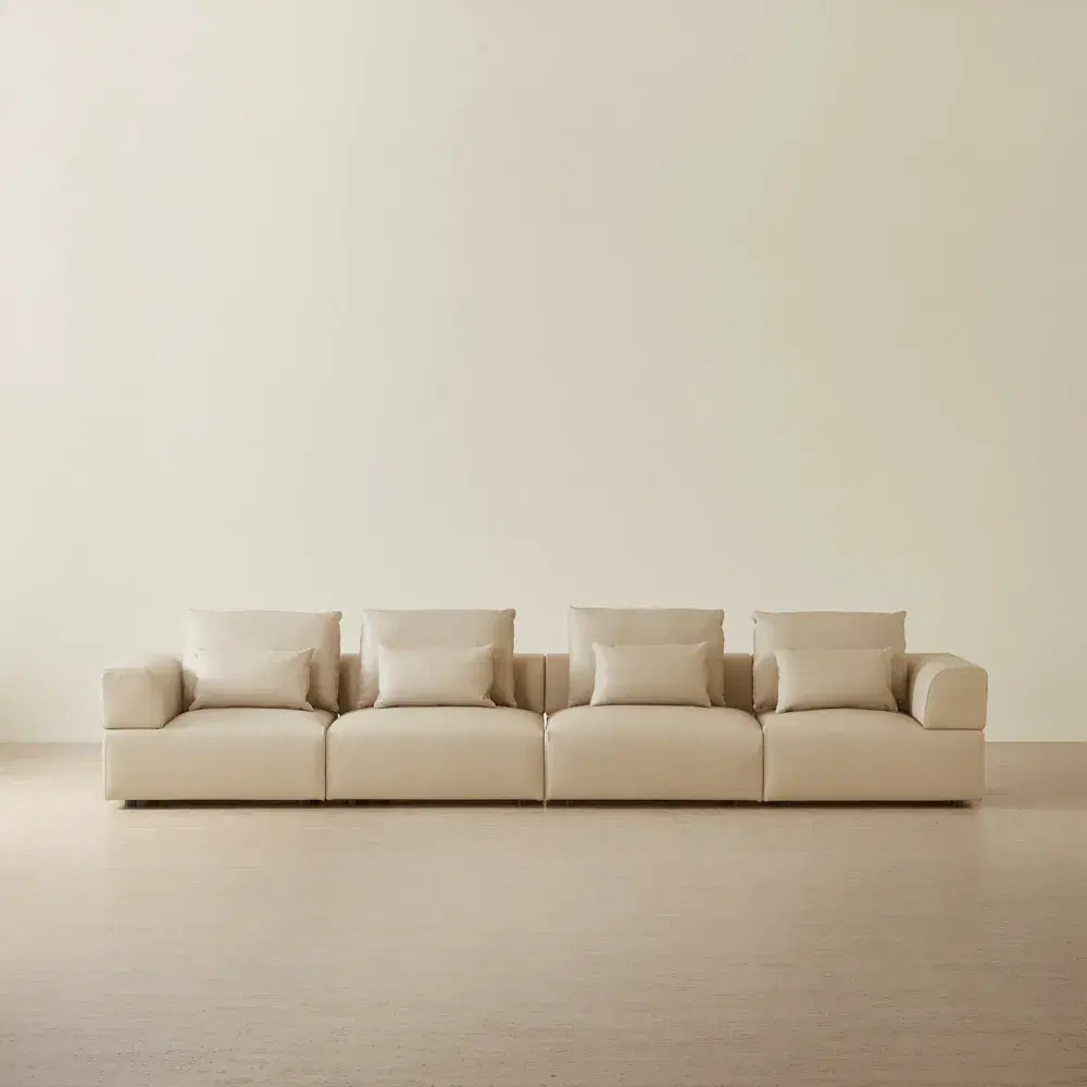 Riviera Almond Cream 4 Pieces Modular Leather Sofa