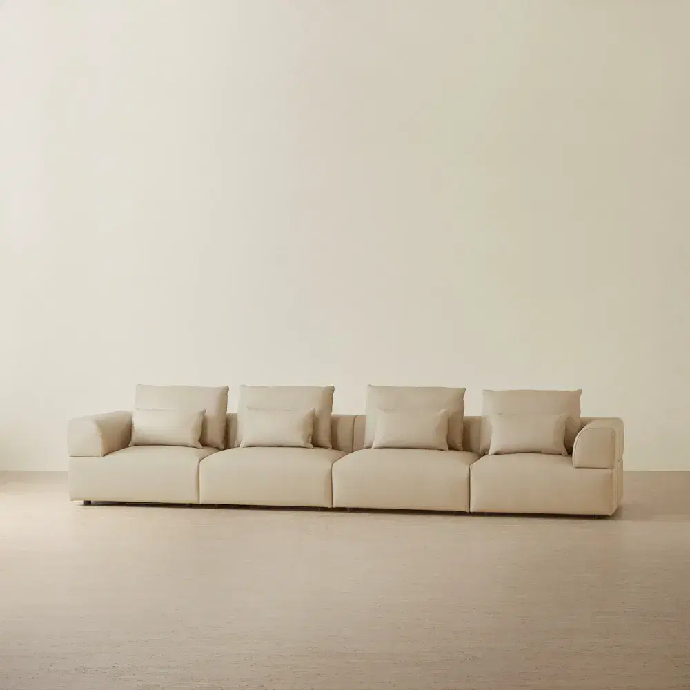 Riviera Almond Cream 4 Pieces Modular Leather Sofa